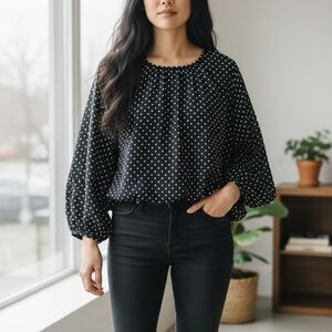 Tommy Hilfiger Navy Blouse with White Dots